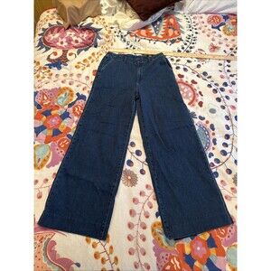 Uniqlo Wide Leg Jeans Large Blue High Rise Stretch Denim Pants | Women's L 30-31